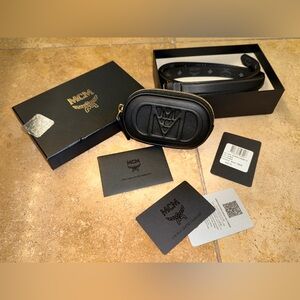 MCM Mode Travia XL Belt Bag Black Leather Authentic New w/ Box Logo